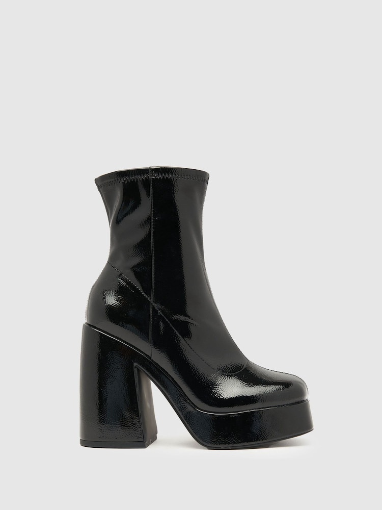Schuh Brogan Patent Platform Black Boots - Image 1 of 4
