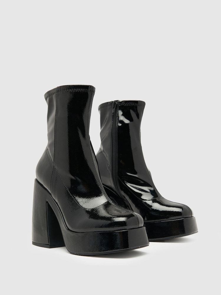 Schuh Brogan Patent Platform Black Boots - Image 2 of 4