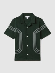 Reiss Green Arlington Junior Cotton Embroidered Cuban Collar Shirt - Image 2 of 7