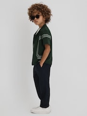 Reiss Green Arlington Junior Cotton Embroidered Cuban Collar Shirt - Image 3 of 7
