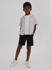 Reiss Silver Gerrard 3-9 yrs Textured Cotton Cuban Collar Shirt - Image 1 of 4