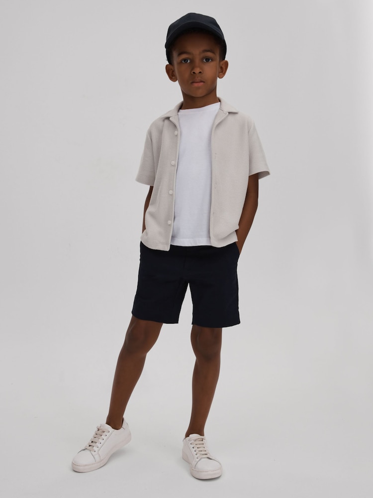 Reiss Silver Gerrard 3-9 yrs Textured Cotton Cuban Collar Shirt - Image 1 of 4 Reiss Silver Gerrard 3-9 yrs Textured Cotton Cuban Collar Shirt - Image 1 of 4