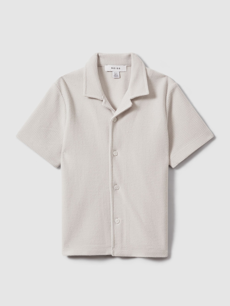 Reiss Silver Gerrard 3-9 yrs Textured Cotton Cuban Collar Shirt - Image 2 of 4 Reiss Silver Gerrard 3-9 yrs Textured Cotton Cuban Collar Shirt - Image 2 of 4