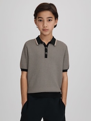 Reiss Hunting Green Brunswick 3-9 yrs Geometric Design Knitted Polo Shirt - Image 1 of 6