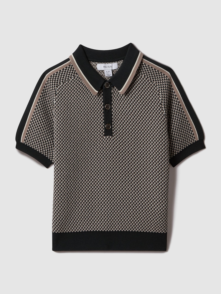 Reiss Hunting Green Brunswick 3-9 yrs Geometric Design Knitted Polo Shirt - Image 2 of 6