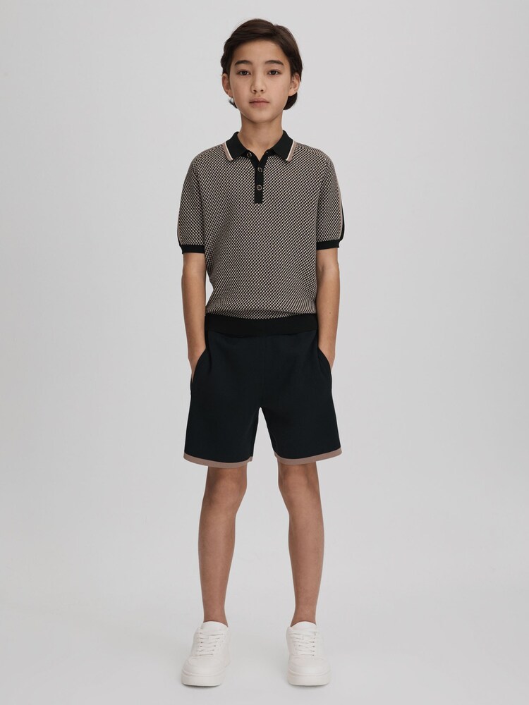 Reiss Hunting Green Brunswick 3-9 yrs Geometric Design Knitted Polo Shirt - Image 3 of 6