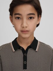 Reiss Hunting Green Brunswick 3-9 yrs Geometric Design Knitted Polo Shirt - Image 4 of 6
