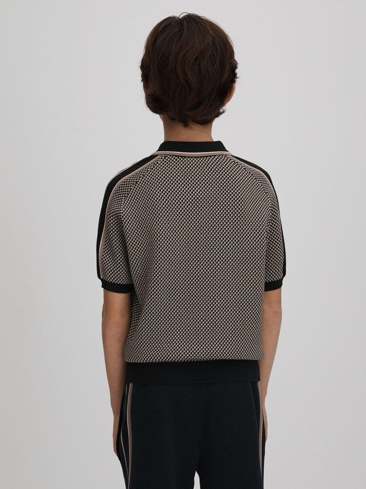 Reiss Hunting Green Brunswick 3-9 yrs Geometric Design Knitted Polo Shirt - Image 5 of 6