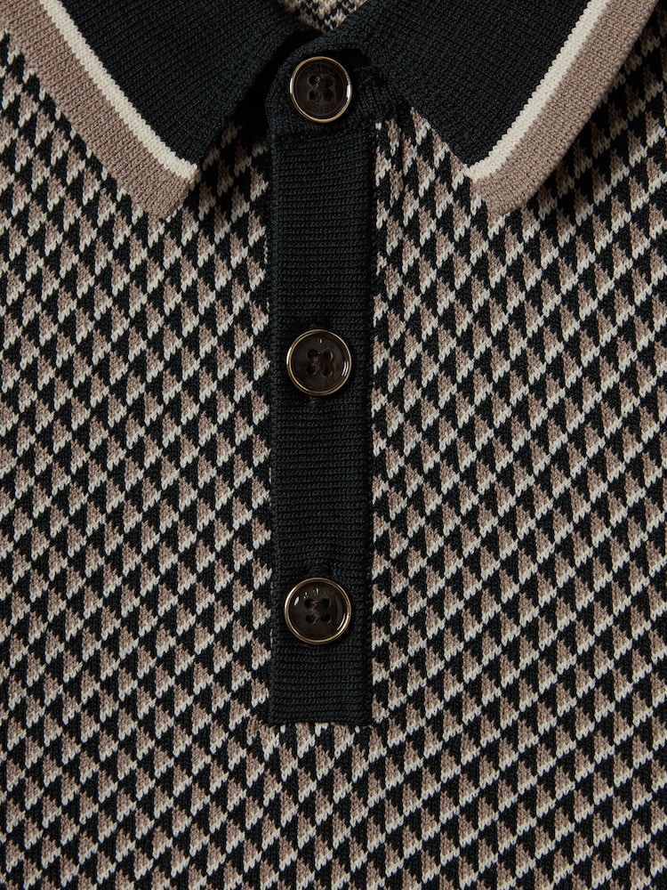 Reiss Hunting Green Brunswick 3-9 yrs Geometric Design Knitted Polo Shirt - Image 6 of 6