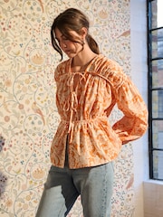 Morris & Co. Sunflower Orange Poplin Layered Tie Blouse - Image 1 of 6