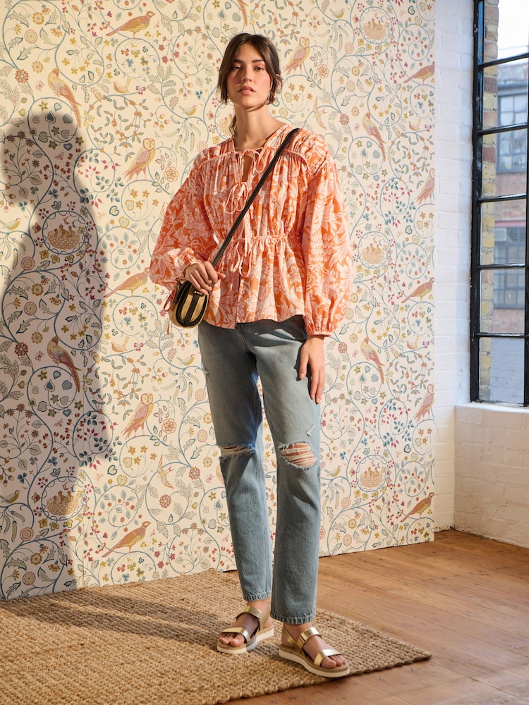 Morris & Co. Sunflower Orange Poplin Layered Tie Blouse - Image 2 of 6
