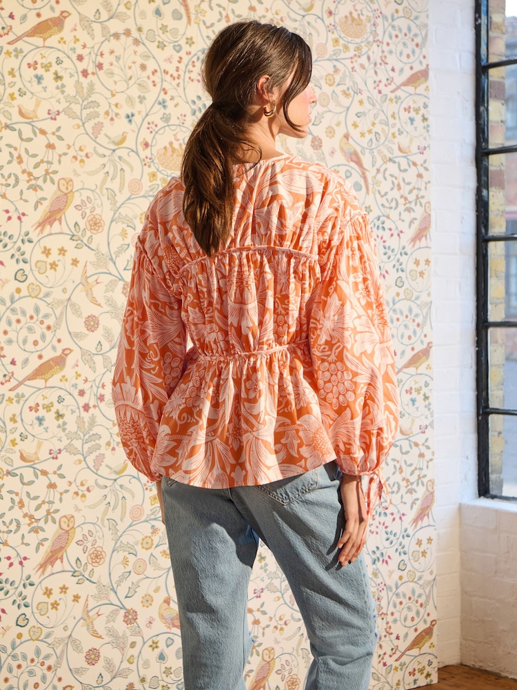 Morris & Co. Sunflower Orange Poplin Layered Tie Blouse - Image 3 of 6