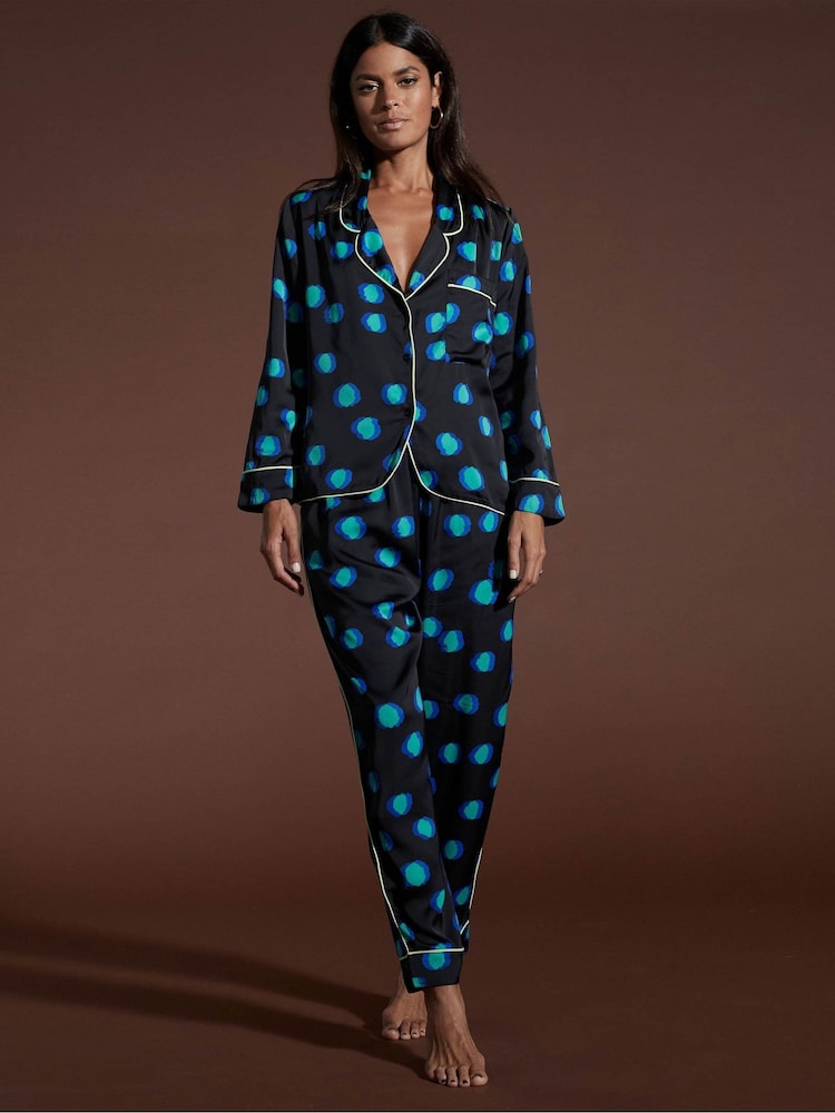 Dancing Leopard Cosmos Satin Long Leg Pyjama Set - Image 1 of 4
