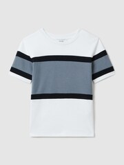 Reiss Airforce Blue Auckland Senior Cotton Colourblock Crew Neck T-Shirt - Image 2 of 4