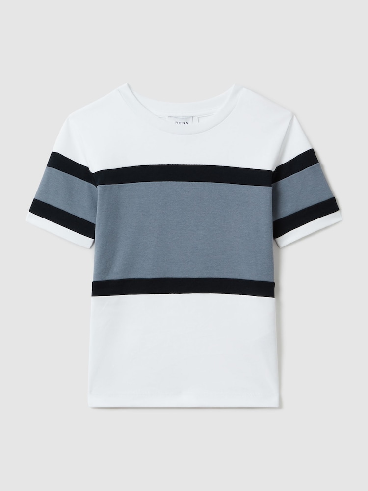 Reiss Airforce Blue Auckland Senior Cotton Colourblock Crew Neck T-Shirt - Image 2 of 4