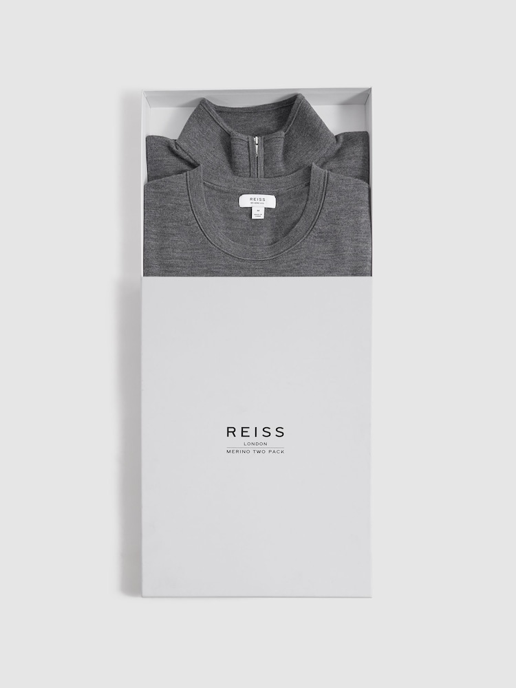 Reiss Mid Grey Merino Mixer 2 Pack Pack of Two Merino Wool Jumpers - Image 1 of 5