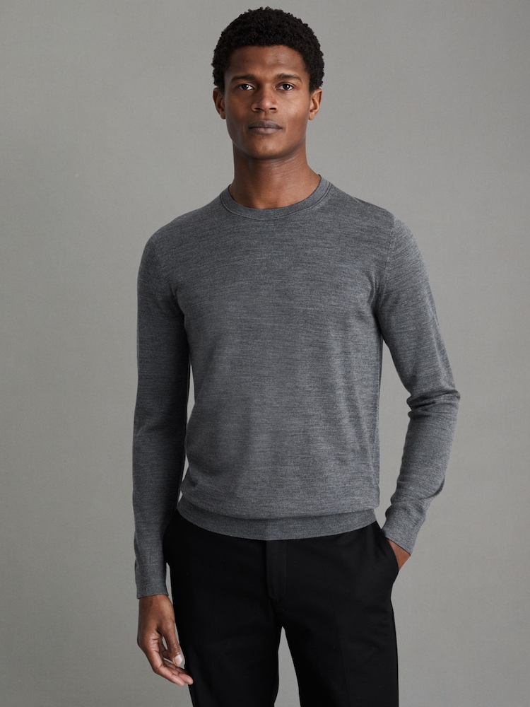 Reiss Mid Grey Merino Mixer 2 Pack Pack of Two Merino Wool Jumpers - Image 2 of 5 Reiss Mid Grey Merino Mixer 2 Pack Pack of Two Merino Wool Jumpers - Image 2 of 5