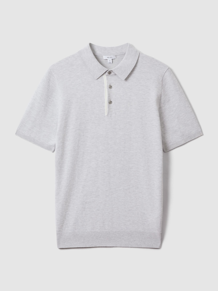 Reiss Soft Grey Finch Cotton Blend Contrast Polo Shirt - Image 2 of 6