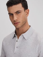 Reiss Soft Grey Finch Cotton Blend Contrast Polo Shirt - Image 4 of 6