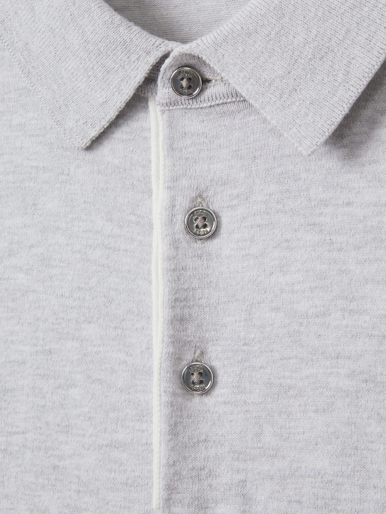 Reiss Soft Grey Finch Cotton Blend Contrast Polo Shirt - Image 6 of 6