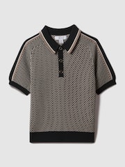Reiss Hunting Green Brunswick Teen Geometric Design Knitted Polo Shirt - Image 1 of 6
