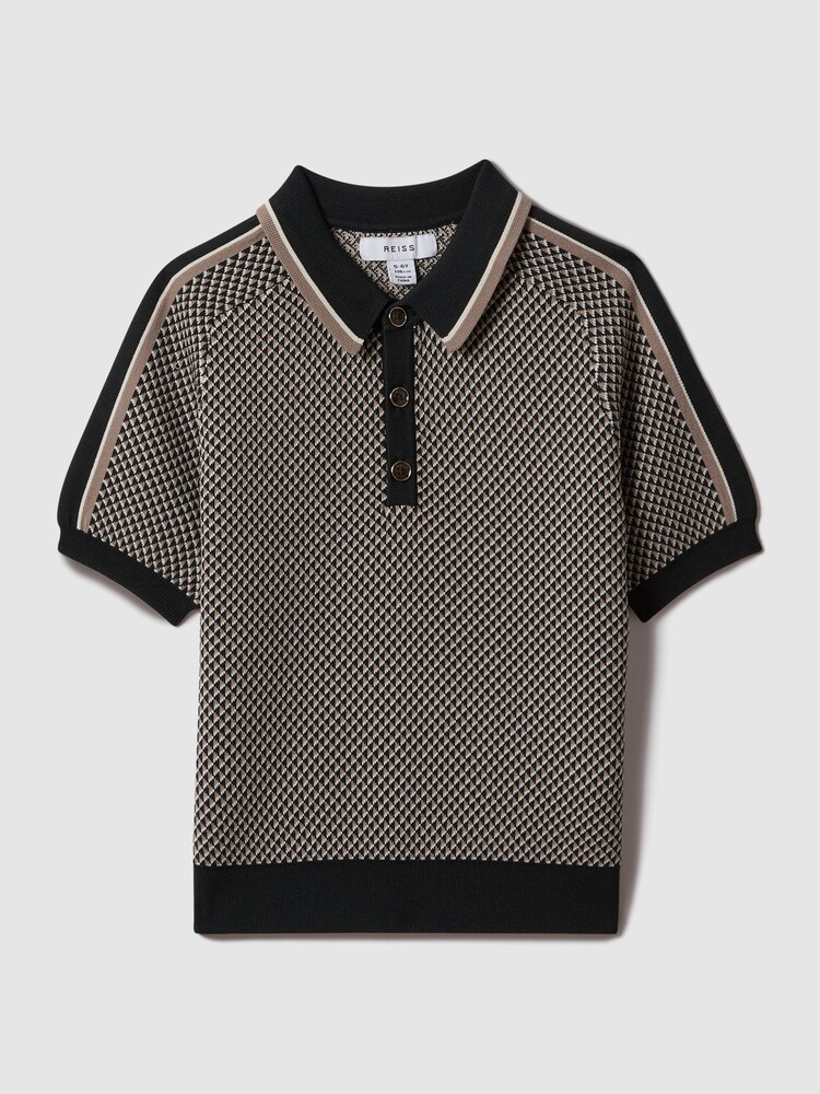 Reiss Hunting Green Brunswick Teen Geometric Design Knitted Polo Shirt - Image 1 of 6