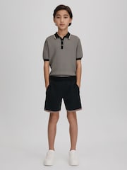 Reiss Hunting Green Brunswick Teen Geometric Design Knitted Polo Shirt - Image 4 of 6