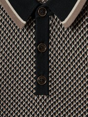 Reiss Hunting Green Brunswick Teen Geometric Design Knitted Polo Shirt - Image 6 of 6