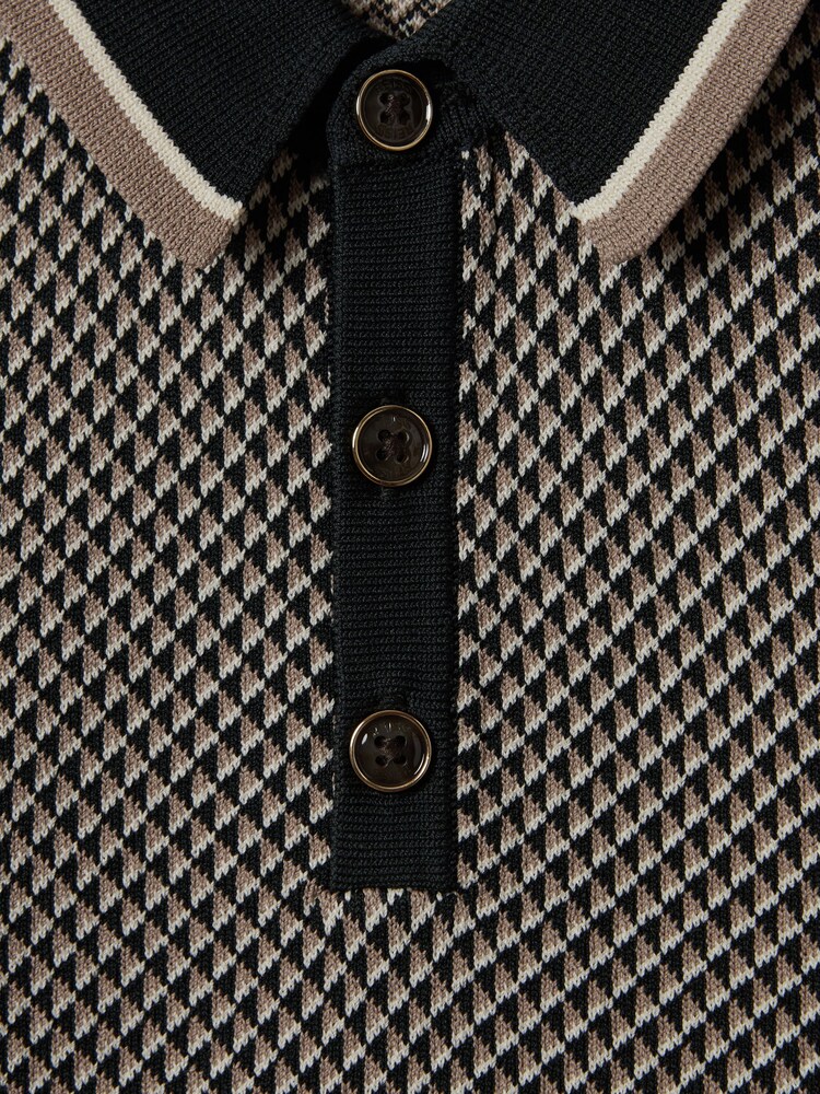 Reiss Hunting Green Brunswick Teen Geometric Design Knitted Polo Shirt - Image 6 of 6