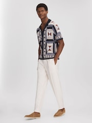 Reiss Blue Multi Beresford Knitted Cuban Collar Shirt - Image 3 of 6