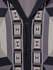 Reiss Blue Multi Beresford Knitted Cuban Collar Shirt - Image 6 of 6