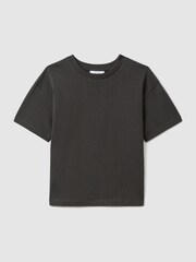 Reiss Washed Black Selby 9-13 yrs Oversized Cotton Crew Neck T-Shirt - Image 2 of 4