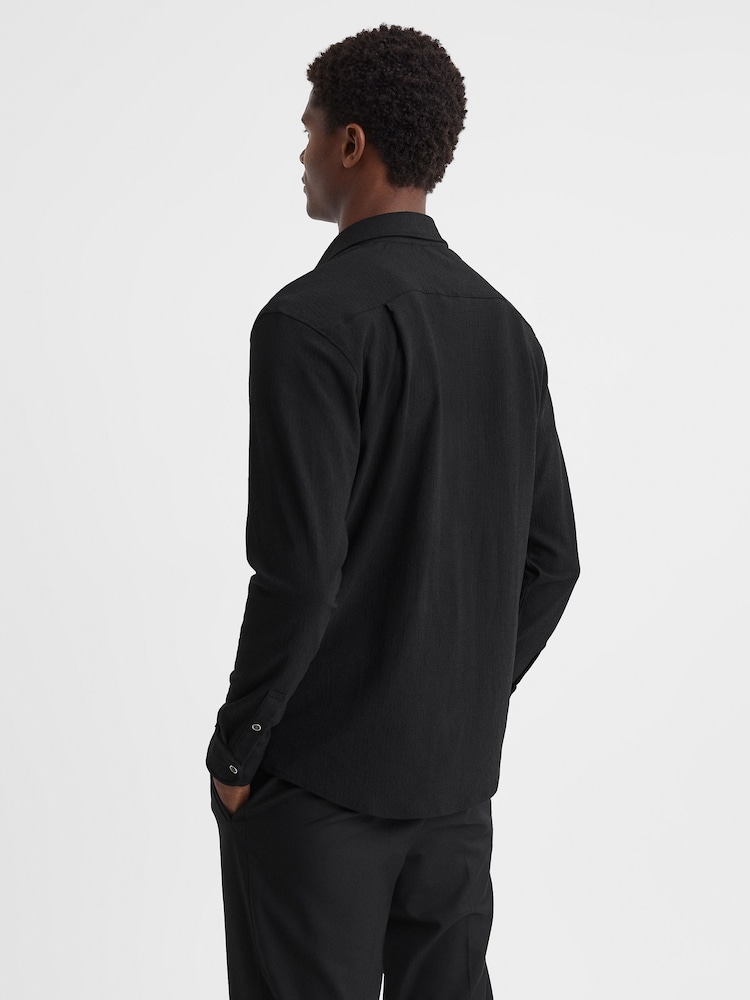 Reiss Black Corsica Textured Button-Through Shirt - Image 4 of 4
