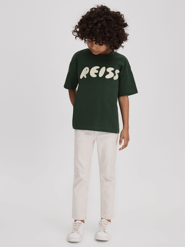 Reiss Hunting Green Sands Junior Cotton Crew Neck Motif T-Shirt - Image 1 of 4