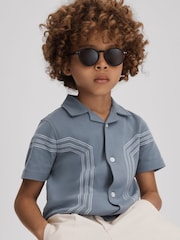 Reiss Airforce Blue Arlington 3-9 yrs Cotton Embroidered Cuban Collar Shirt - Image 3 of 4