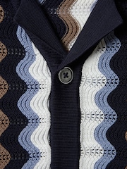 Reiss Blue Multi Waves Senior Knitted Cuban Collar Shirt - Image 6 of 6
