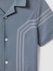Reiss Airforce Blue Arlington 9-13 yrs Cotton Embroidered Cuban Collar Shirt - Image 4 of 4