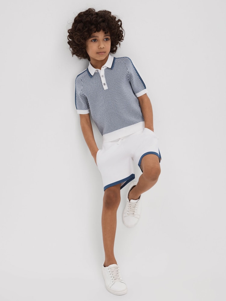 Reiss White Heddon 3-9 yrs Knitted Drawstring Shorts - Image 1 of 4
