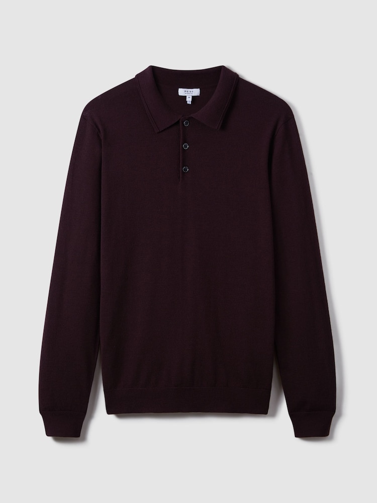 Reiss Bordeaux Trafford Merino Wool Polo Shirt - Image 2 of 7