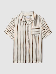 Reiss Ecru/Tobacco Rava 9-13 yrs Striped Cuban Collar Shirt - Image 1 of 1