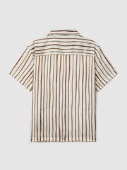 Reiss Ecru/Tobacco Rava 9-13 yrs Striped Cuban Collar Shirt - Image 2 of 3