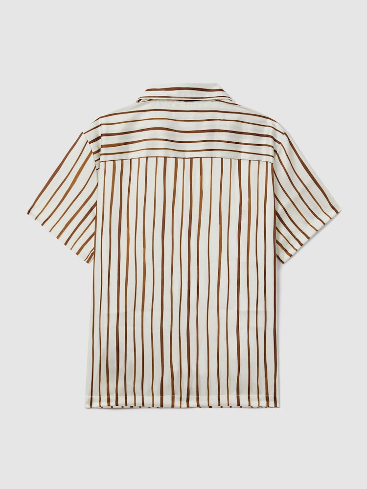 Reiss Ecru/Tobacco Rava 9-13 yrs Striped Cuban Collar Shirt - Image 2 of 3