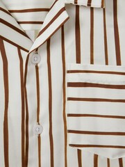 Reiss Ecru/Tobacco Rava 9-13 yrs Striped Cuban Collar Shirt - Image 3 of 3