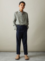 Reiss Sage Stripe Ruban 13-14 yrs Striped Linen Cutaway Collar Shirt - Image 1 of 4