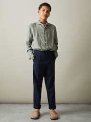 Reiss Sage Stripe Ruban 3-9 yrs Striped Linen Cutaway Collar Shirt - Image 1 of 4