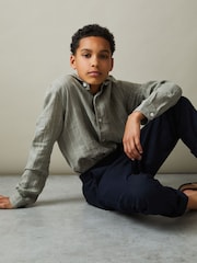 Reiss Sage Stripe Ruban 3-9 yrs Striped Linen Cutaway Collar Shirt - Image 3 of 4