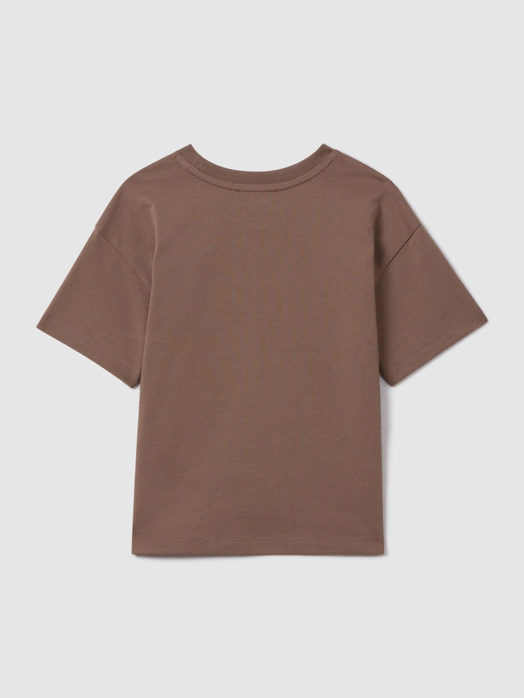 Reiss Mocha Selby Senior Oversized Cotton Crew Neck T-Shirt - Image 2 of 3