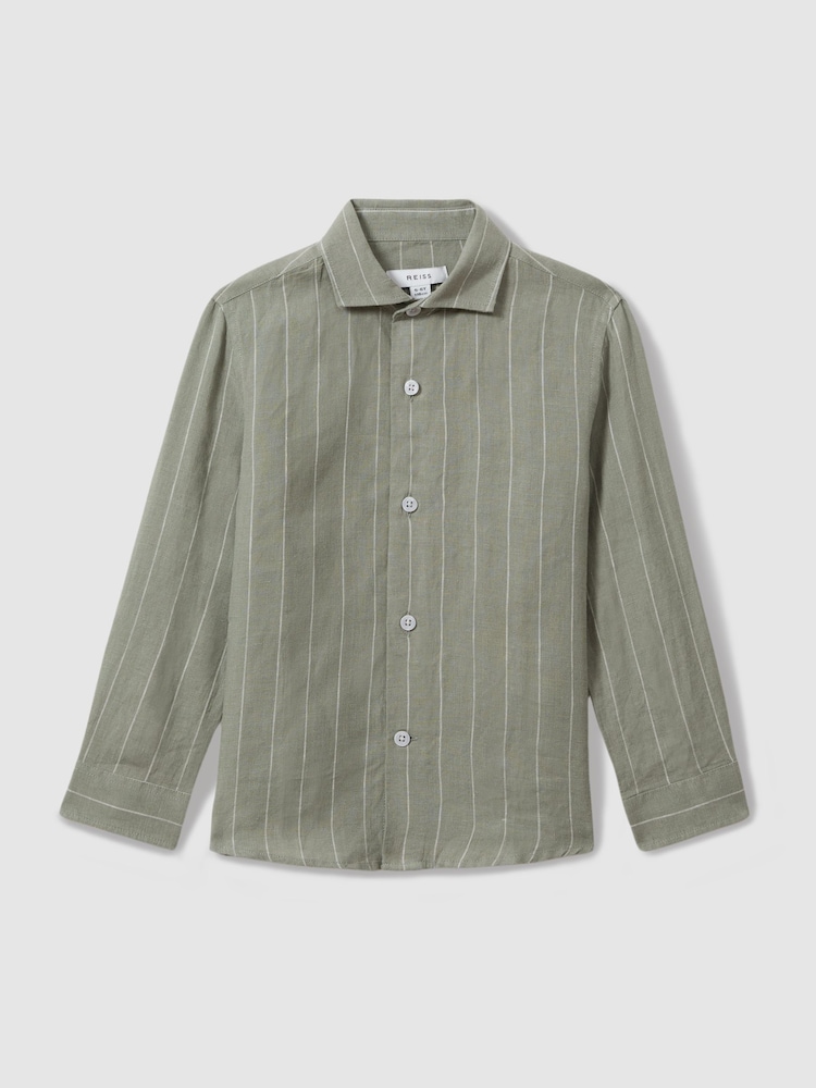 Reiss Sage Stripe Ruban Striped Linen Cutaway Collar Shirt - Image 2 of 4