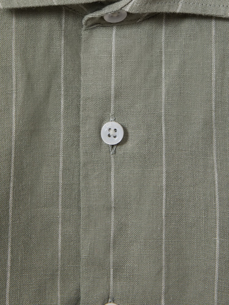 Reiss Sage Stripe Ruban Striped Linen Cutaway Collar Shirt - Image 4 of 4