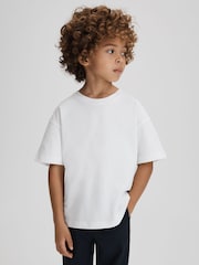 Reiss White Selby Junior Oversized Cotton Crew Neck T-Shirt - Image 1 of 6